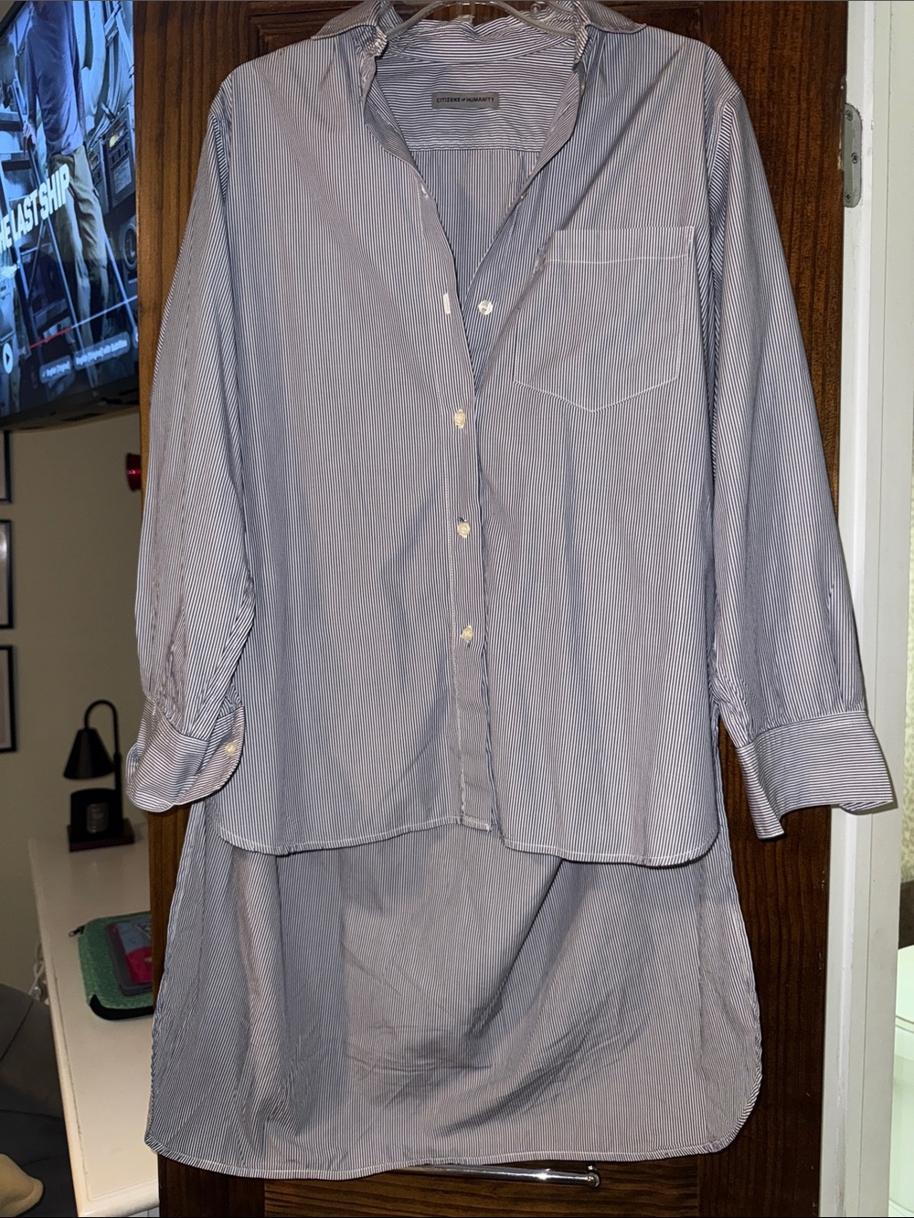 Citizens Of Humanity Navy and White Striped Button-Up Shirt